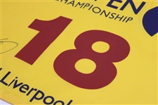 Rory McIlroy Signed 2014 The Open at Royal Liverpool Yellow Screen Flag JSA ALOA