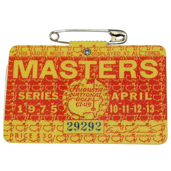 1975 Masters Tournament SERIES Badge #29292 - Jack Nicklaus Winner