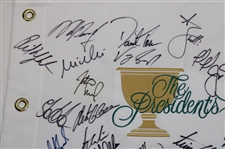 Tiger Woods Jack Nicklaus & more Signed 2005 Presidents Cup Embroidered Flag JSA ALOA