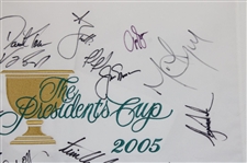 Tiger Woods Jack Nicklaus & more Signed 2005 Presidents Cup Embroidered Flag JSA ALOA