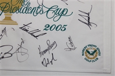 Tiger Woods Jack Nicklaus & more Signed 2005 Presidents Cup Embroidered Flag JSA ALOA