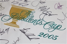 Tiger Woods Jack Nicklaus & more Signed 2005 Presidents Cup Embroidered Flag JSA ALOA
