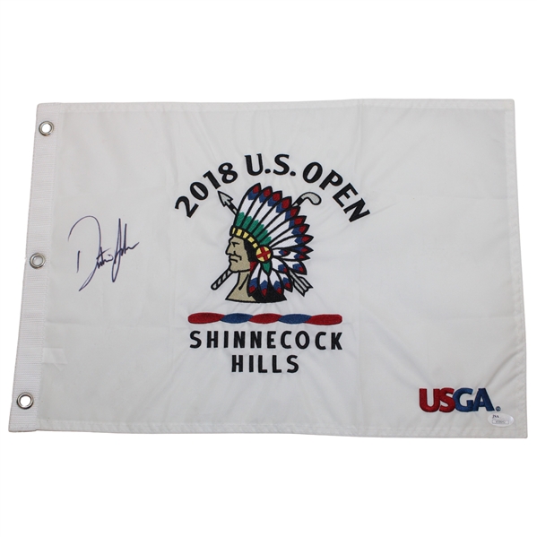 Dustin Johnson Signed 2018 US Open at Shinnecock Hills Embroidered Flag JSA ALOA