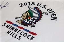 Dustin Johnson Signed 2018 US Open at Shinnecock Hills Embroidered Flag JSA ALOA