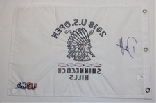 Dustin Johnson Signed 2018 US Open at Shinnecock Hills Embroidered Flag JSA ALOA