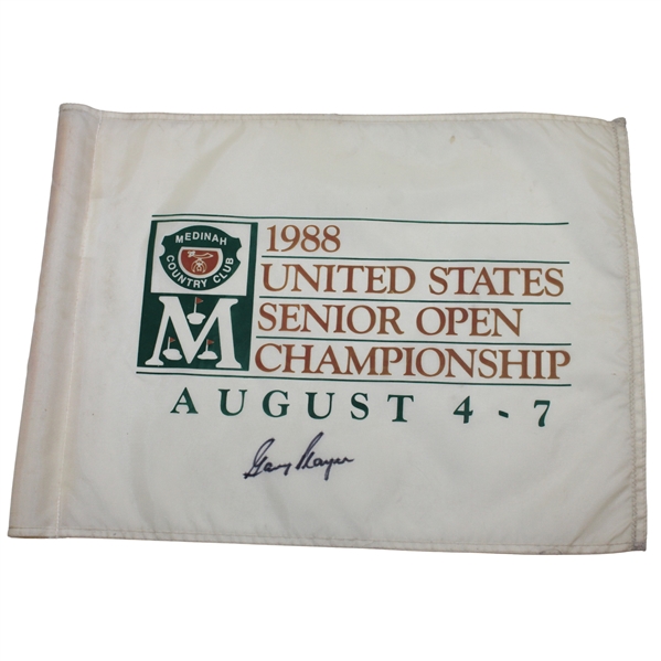 Gary Player Signed 1988 US Senior Open at Medinah Screen Flag JSA ALOA