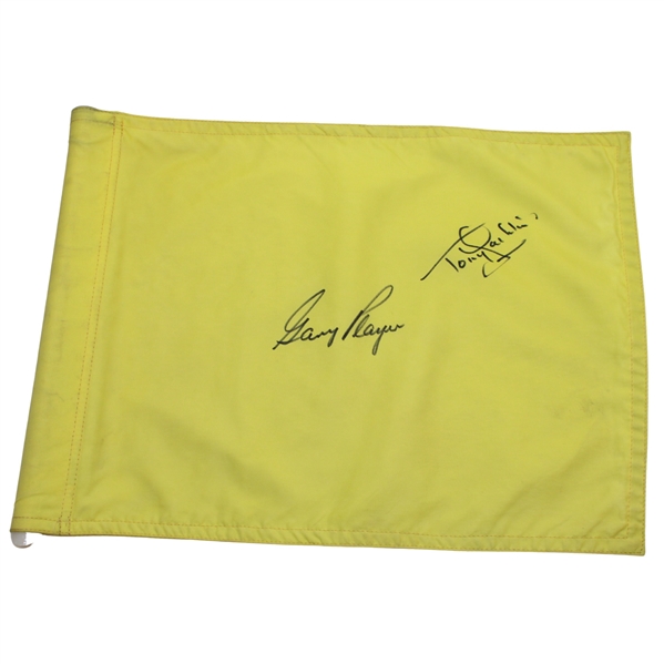Past Champs Gary Player & Tony Jacklin Signed Royal Lytham & St Annes Yellow Course Flown Flag JSA ALOA
