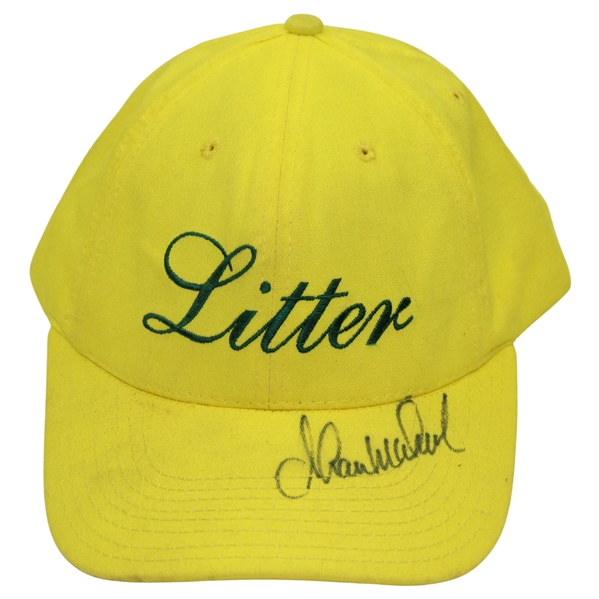 Shaun Micheel Signed Masters Yellow Litter Caddy Hat JSA ALOA