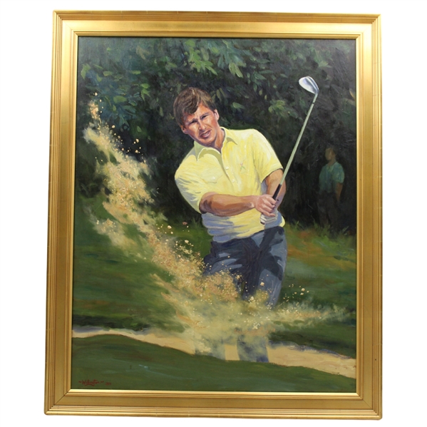 Original Oil Painting of Faldo Blasting from the Bunker by Artist Bernard Willington - Framed