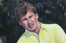 Original Oil Painting of Faldo Blasting from the Bunker by Artist Bernard Willington - Framed