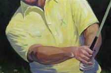 Original Oil Painting of Faldo Blasting from the Bunker by Artist Bernard Willington - Framed
