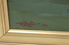 Original Oil Painting of Faldo Blasting from the Bunker by Artist Bernard Willington - Framed