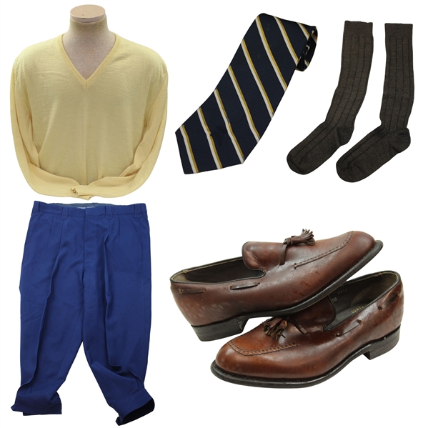Gene Sarazens Personal JUN Blue Knickers, Yellow Sweater, Striped Tie, Socks & Brown Shoes Outfit