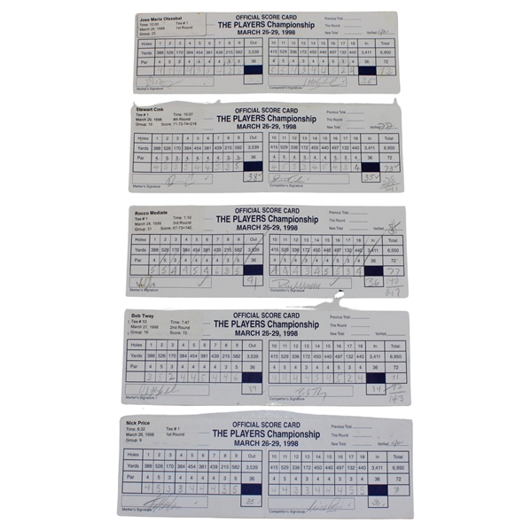 Price, Olazabal, Tway & Seven (7) Others Signed 1998 Players Championship Official Scorecards