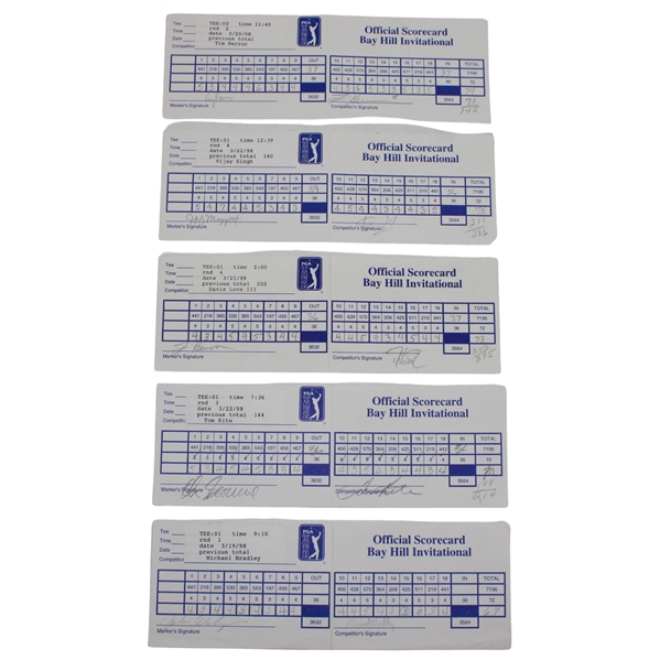 Singh, Love, Kite & Seven (7) Others Signed 1998-99 Bay Hill Invitational Official Scorecards