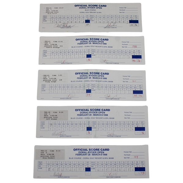 Singh, Sluman, Price & Seven (7) Others Signed 1998-99 Doral Ryder Open Official Scorecards