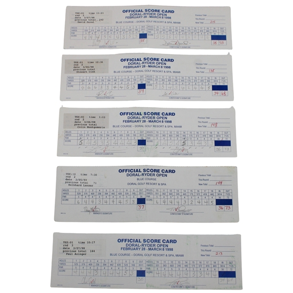 Langer, Duval, Azinger & Seven (7) Others Signed 1998-99 Doral-Ryder Open Official Scorecards