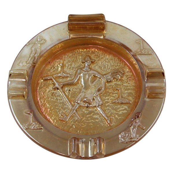 Classic Golfer with Club & Bag Glass Ash Tray w/Golf Themed Perimeter