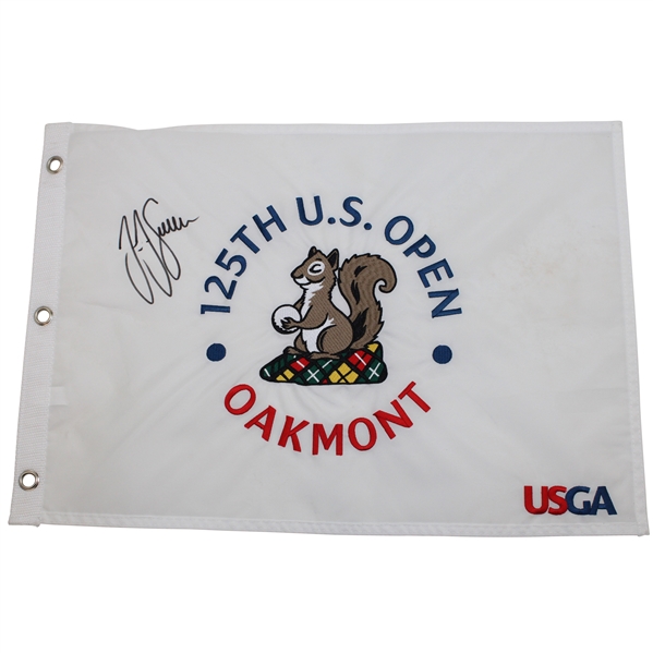 Champion JJ Spaun Signed 2025 US Open at Oakmont Embroidered Flag JSA ALOA