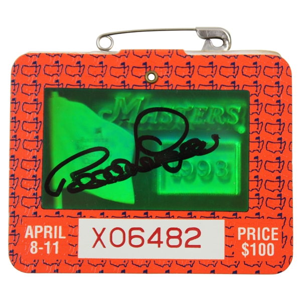 Bernhard Langer Signed 1993 Masters Tournament SERIES Badge #X06482 JSA ALOA