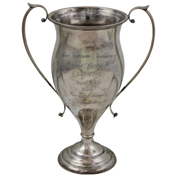 1901 Mens Foursome Tournament Poland Spring Me. First Prize Sterling Silver Trophy Won By - George & Clerance Munger