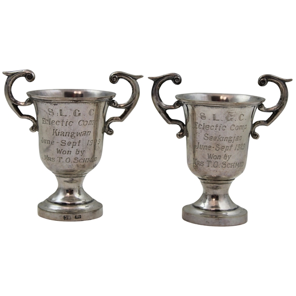 Two (2) Sterling Silver - 1929 S.L.G.C. Eclectic Comp June-Sept Trophy Cups Won by T.O. Schmid -  Seekingjao & Kiangwan
