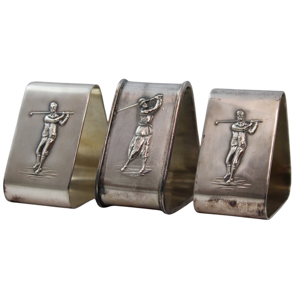 Three (3) Sterling Silver Post-Swing Golfers Themed Napkin Holders