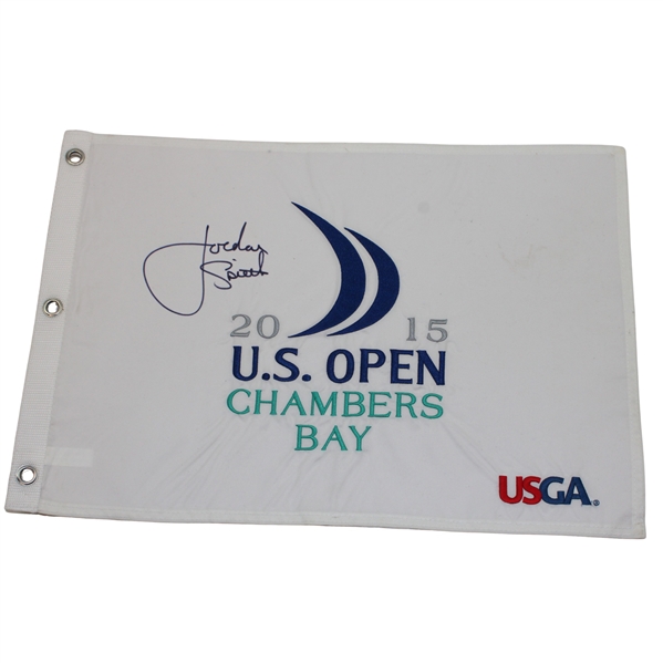 Jordan Spieth Signed 2015 US Open at Chambers Bay Embroidered Flag JSA ALOA
