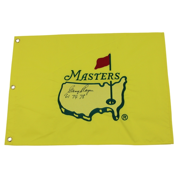 Gary Player Signed Masters Undated Embroidered Flag w/ "61 74 78" JSA ALOA