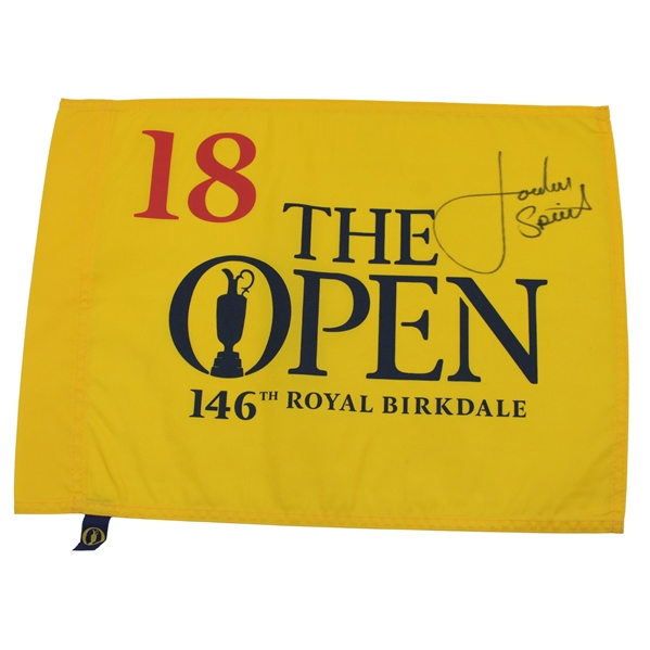 Jordan Spieth Signed 2017 Open Championship at Royal Birkdale Flag JSA ALOA
