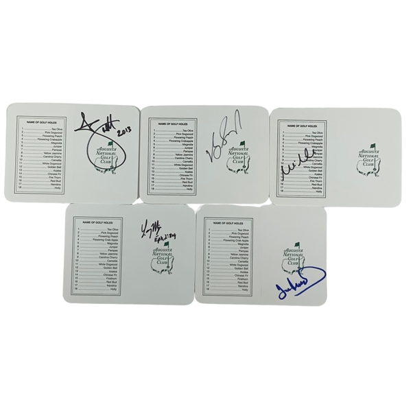 Adam Scott, Vijay Singh, Mike Weir, Larry Mize & Ian Woosnam Signed Augusta National Golf Club Scorecards JSA ALOA