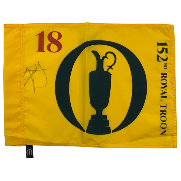 Xander Schauffele Signed 2024 The Open at Royal Troon Yellow Screen Flag JSA ALOA