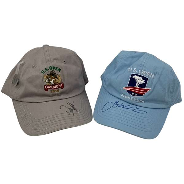 Dustin Johnson Signed 2016 US Open at Oakmont Charcoal Hat & Gary Woodland Signed 2019 US Open Hat JSA ALOA