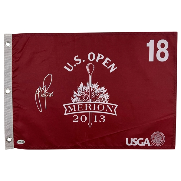 Justin Rose Signed 2013 US Open at Merion Red Screen Flag JSA #CH92867