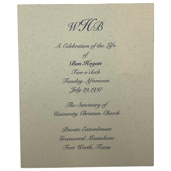 1997 Ben Hogan Celebration of Life Invitation 