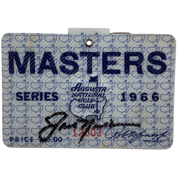 Jack Nicklaus Signed 1966 Masters Tournament SERIES Badge #12003 JSA ALOA