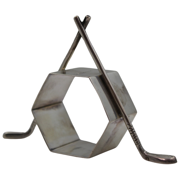 1930 Crossed Golf Clubs Sterling Silver Hexagon Shaped Napkin Holder