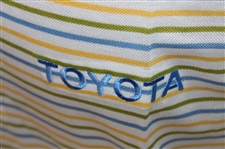 Chi Chi Rodriguez's Personal Jeff Rose Blue, Green & Yellow Striped Polo w/Sponsor - M