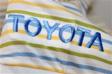 Chi Chi Rodriguez's Personal Jeff Rose Blue, Green & Yellow Striped Polo w/Sponsor - M