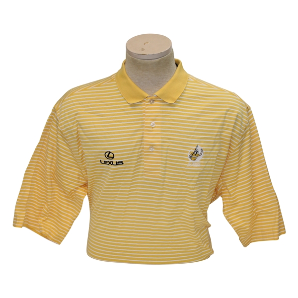 Chi Chi Rodriguezs Personal El Legado Golf Resort Yellow & White Striped Polo w/Sponsor - M