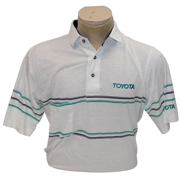 Chi Chi Rodriguezs Personal Antigua White, Green & Blue Polo w/Sponsor - M