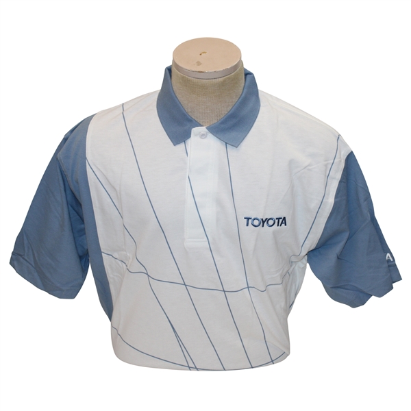 Chi Chi Rodriguezs Personal Antigua Blue & White Polo w/Sponsor - M