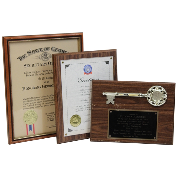 Three (3) Chi Chi Awards/Plaques - Honorary Georgia Citizen, Westlake Louisiana & more