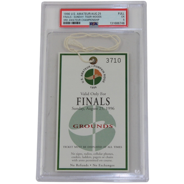 Tiger Woods 1996 US Amateur Sunday Finals Ticket - Tiger 3rd Amateur PSA EX 5 