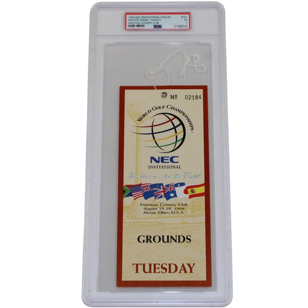1999 WGC NEC Invitational Tuesday Practice Round Grounds Badge PSA EX 5