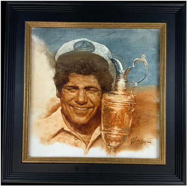 Original Lee Trevino w/ Claret Jug Oil Painting Signed by Artist Robert Fletcher - Framed