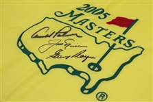 Arnold Palmer, Jack Nicklaus, and Gary Player Signed 2005 Masters Tournament Pin Flag JSA ALOA 