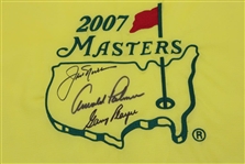 Jack Nicklaus, Arnold Palmer, and Gary Player Signed 2007 Masters Tournament Pin Flag, JSA ALOA