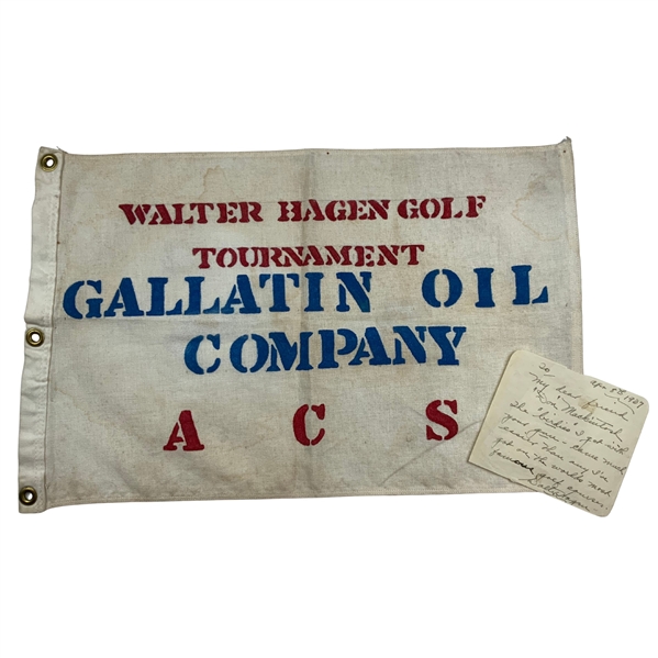 Walter Hagen Signed 1937 Handwritten Note w/ LESCO Tournament Flag JSA ALOA