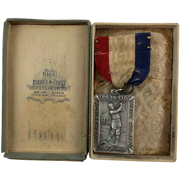 Bobby Jones 1932 Emergency Unemployment Relief Sterling Medal in Original Box